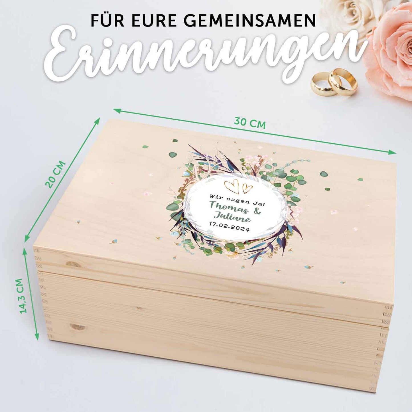 Erinnerungskiste mit UV-Druck im Flower Wedding Design - Personalisiertes Geschenk zur Hochzeit