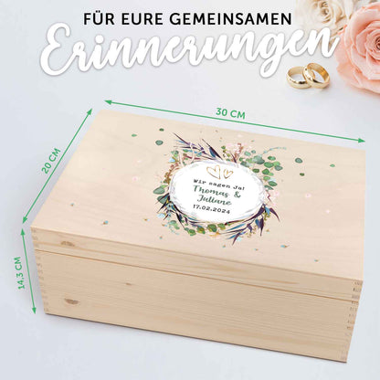 Erinnerungskiste mit UV-Druck im Flower Wedding Design - Personalisiertes Geschenk zur Hochzeit