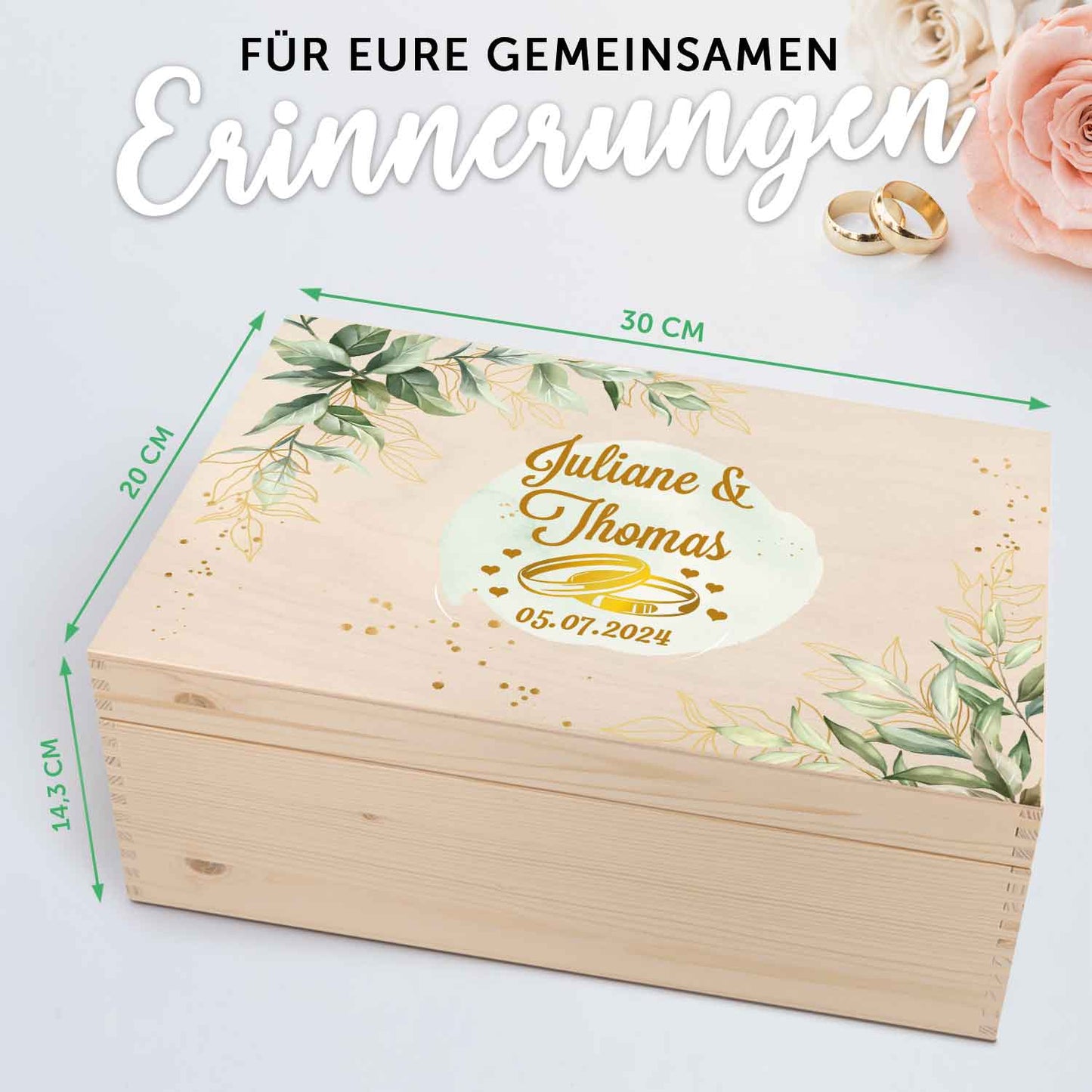 Erinnerungskiste mit UV-Druck im Golden Wedding Design - Personalisiertes Geschenk zur Hochzeit
