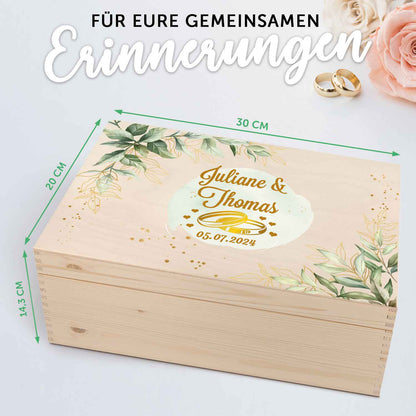 Erinnerungskiste mit UV-Druck im Golden Wedding Design - Personalisiertes Geschenk zur Hochzeit