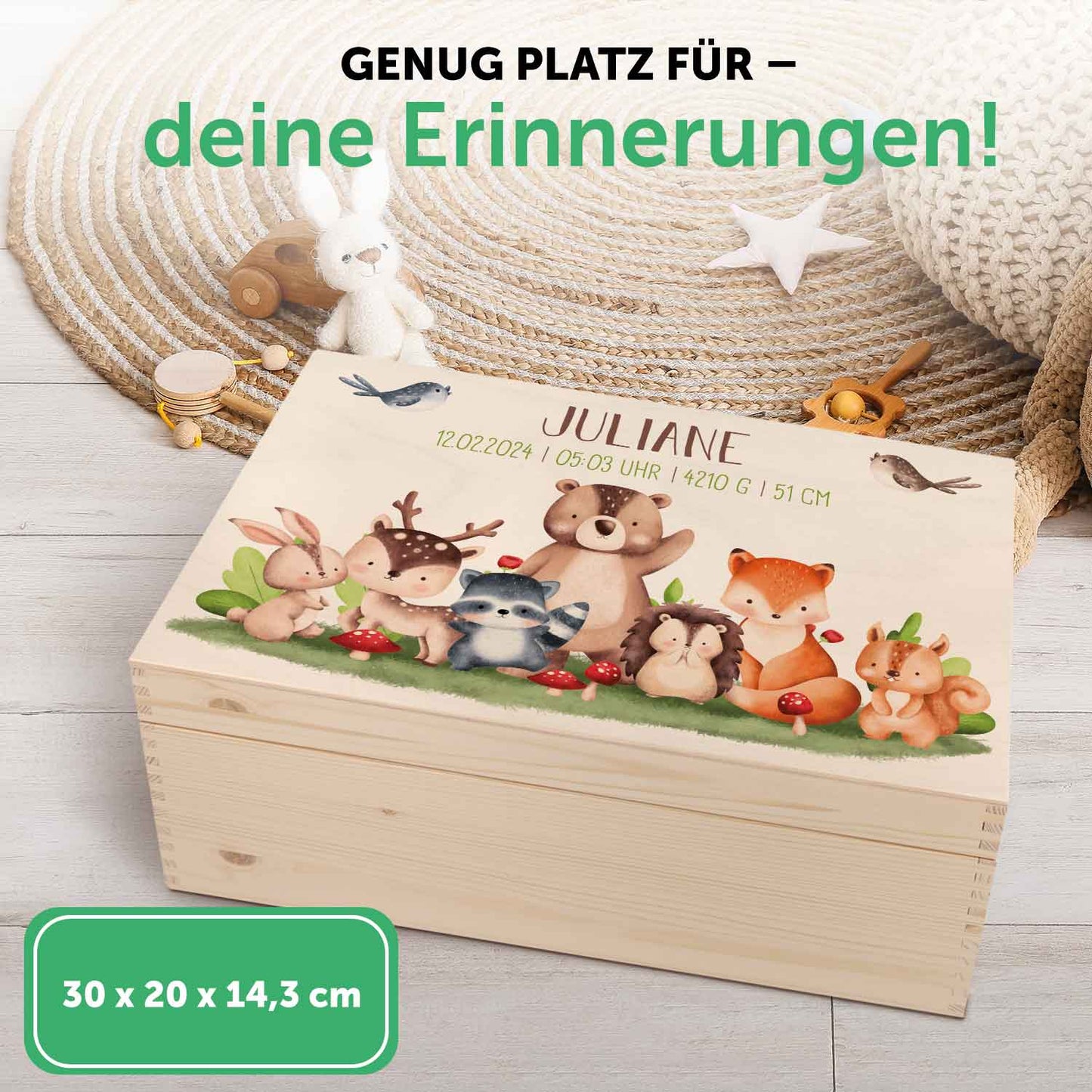 Erinnerungskiste für Kinder mit UV-Druck im Tiergruppe Waldtiere Design