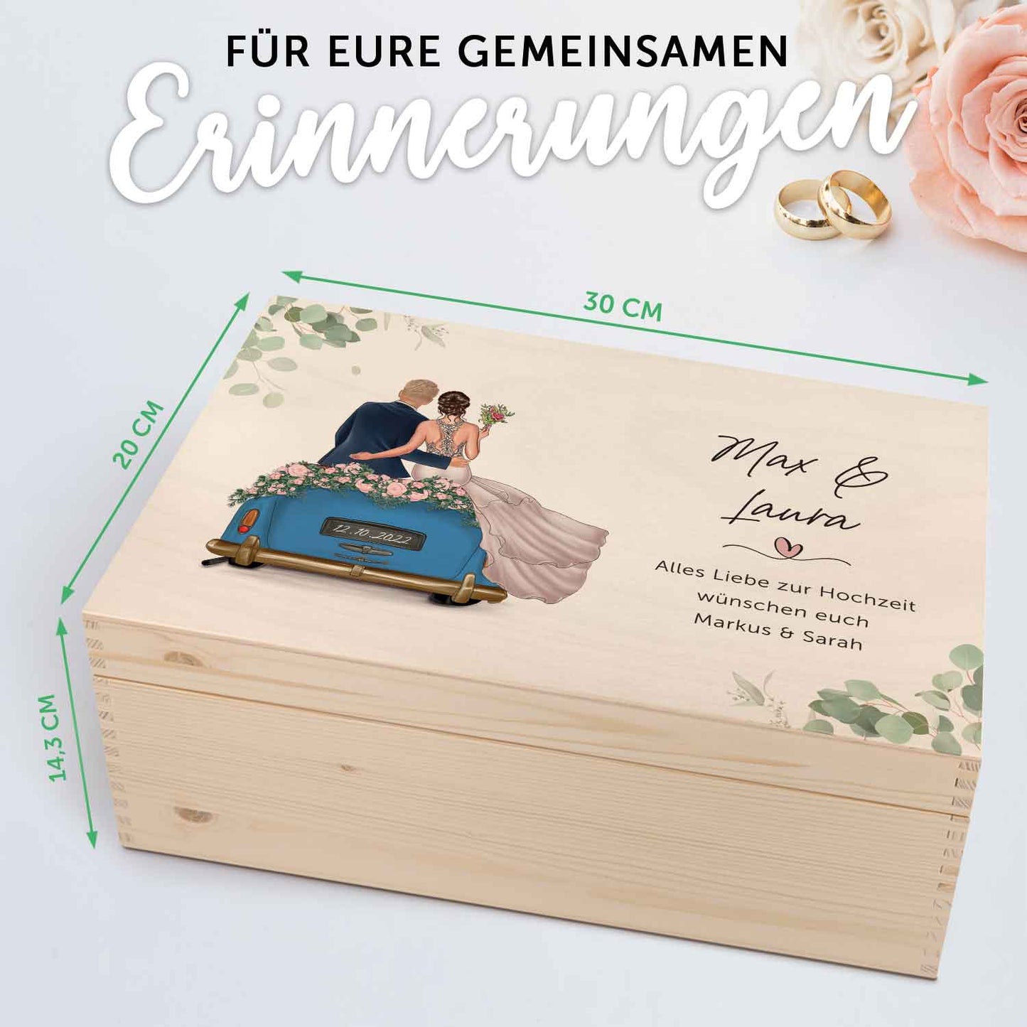 Bedruckte Erinnerungskiste mit Konfiguration - Hochzeitsauto - Personalisiertes Geschenk zur Hochzeit