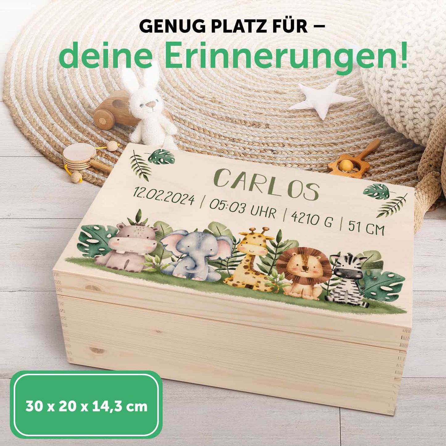 Erinnerungskiste für Kinder mit UV-Druck im Tiergruppe Safari Design
