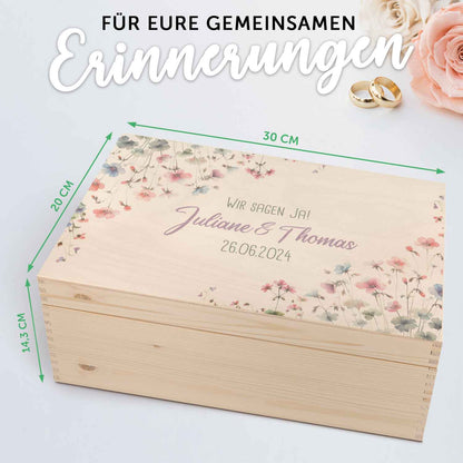 Erinnerungskiste mit UV-Druck im Pastell Flowers Design - Personalisiertes Geschenk zur Hochzeit