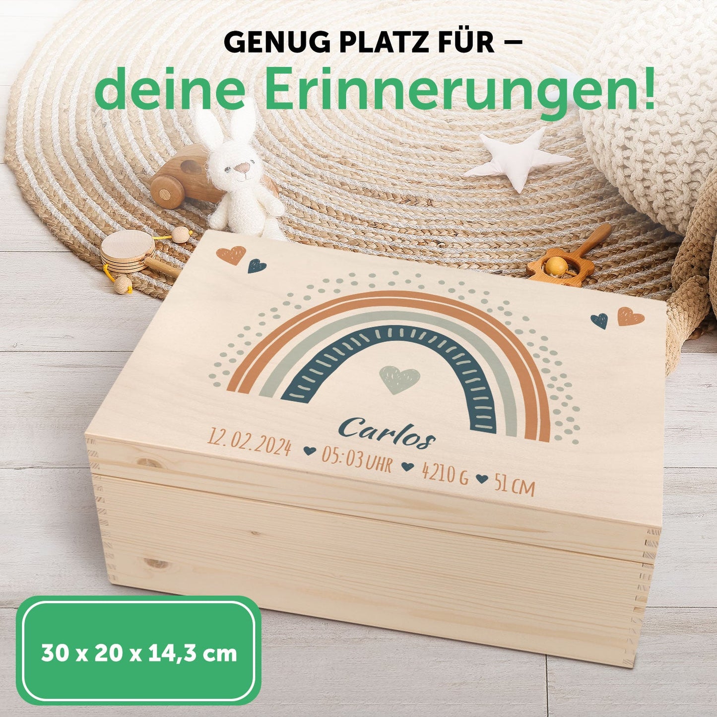 Erinnerungskiste für Kinder mit UV-Druck im Regenbogen Design