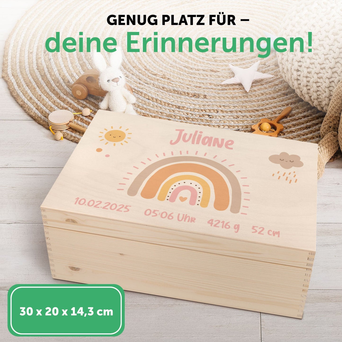 Erinnerungskiste für Kinder mit UV-Druck im Regenbogen Design