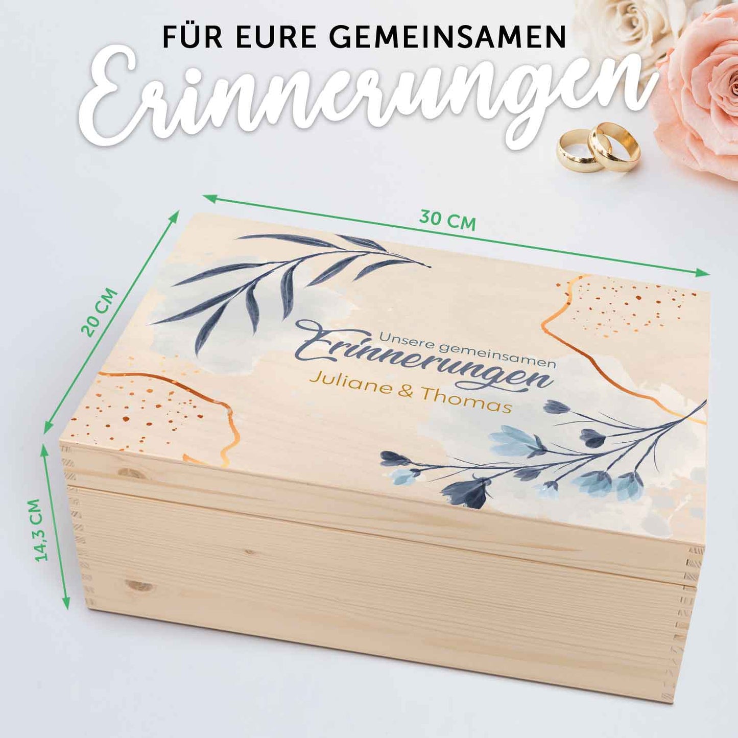 Erinnerungskiste mit UV-Druck im Unsere gemeinsamen Erinnerungen Design - Personalisiertes Geschenk zur Hochzeit