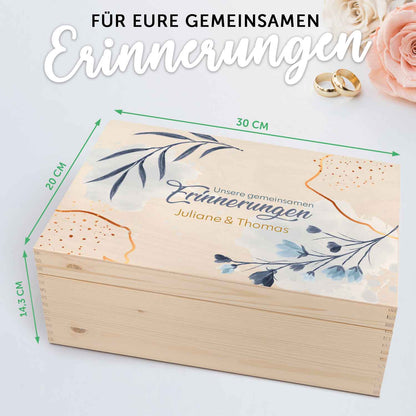 Erinnerungskiste mit UV-Druck im Unsere gemeinsamen Erinnerungen Design - Personalisiertes Geschenk zur Hochzeit