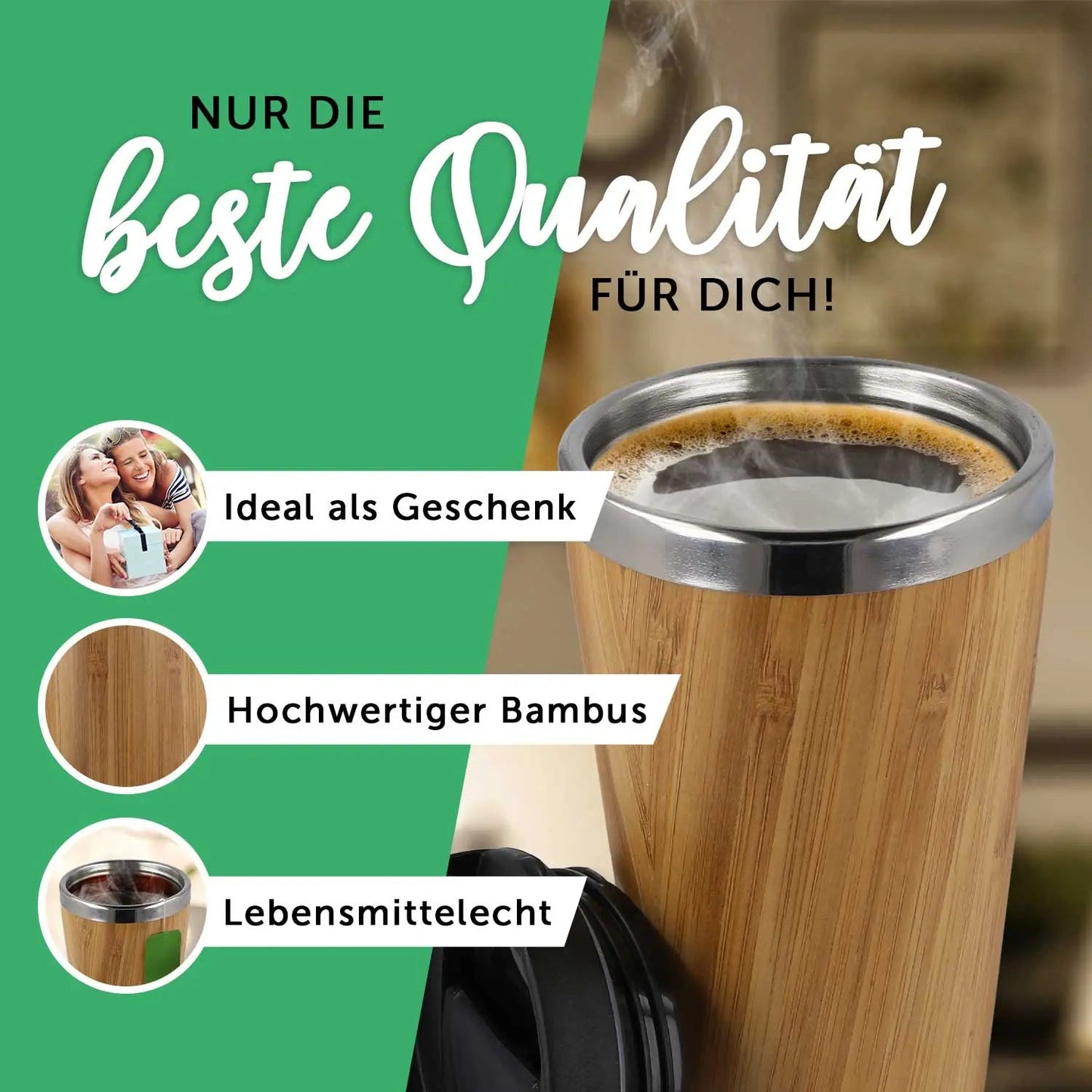 Kaffeebecher aus Bambus mit Gravur - verschiedene Motive