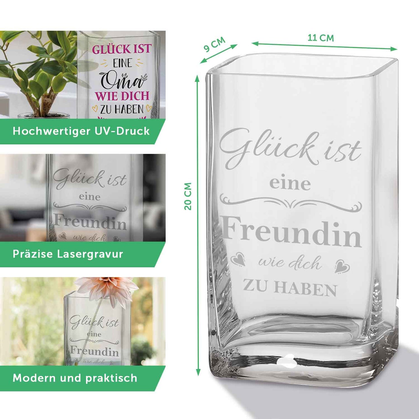 Blumenvase mit Gravur - Wedding - Personalisiert mit Namen und Datum - Deko Vase als Geschenk