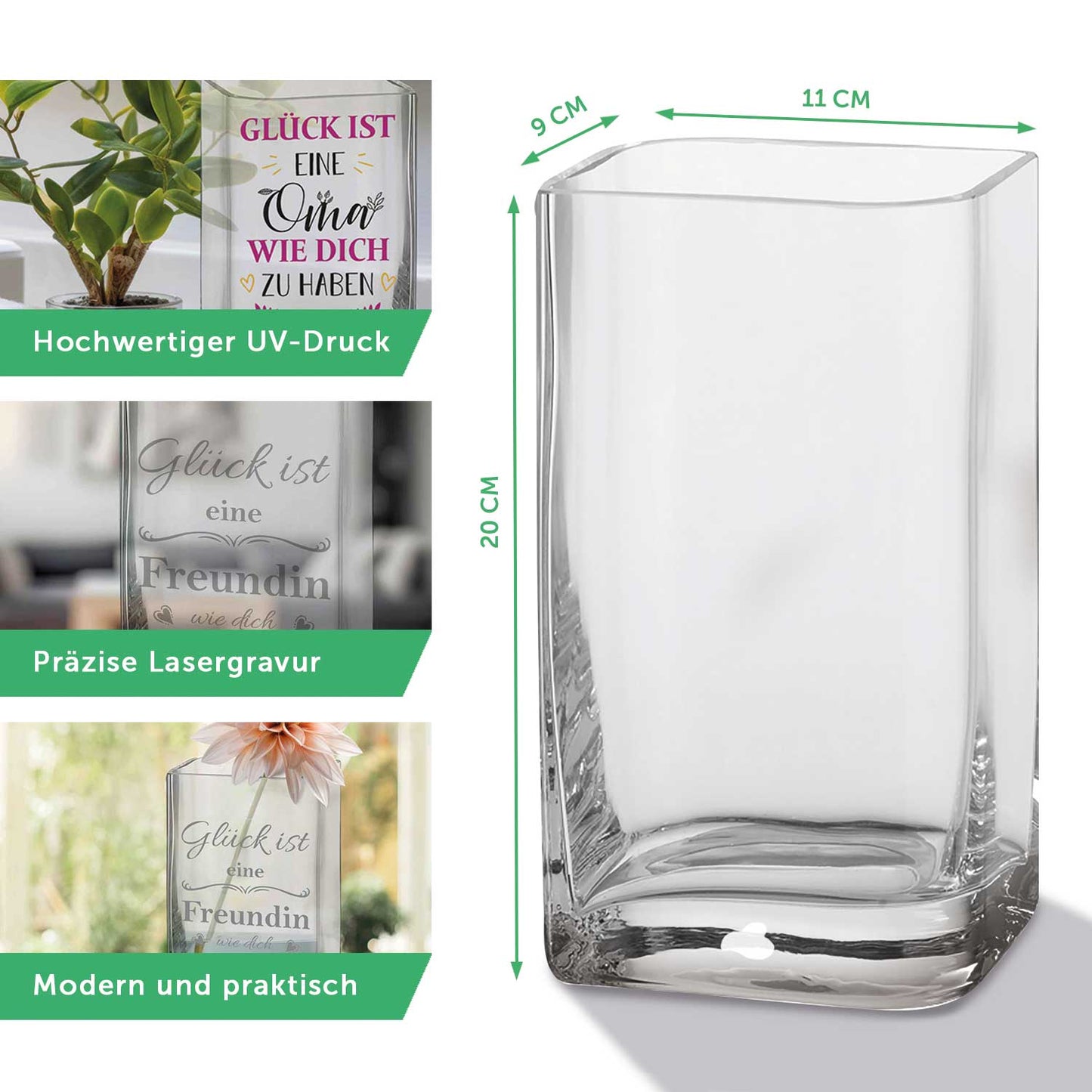 Blumenvase mit Gravur - Herzlichen Glückwunsch - Personalisiert mit Namen und Jahreszahl