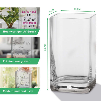 Blumenvase mit Gravur - Herzlichen Glückwunsch - Personalisiert mit Namen und Jahreszahl