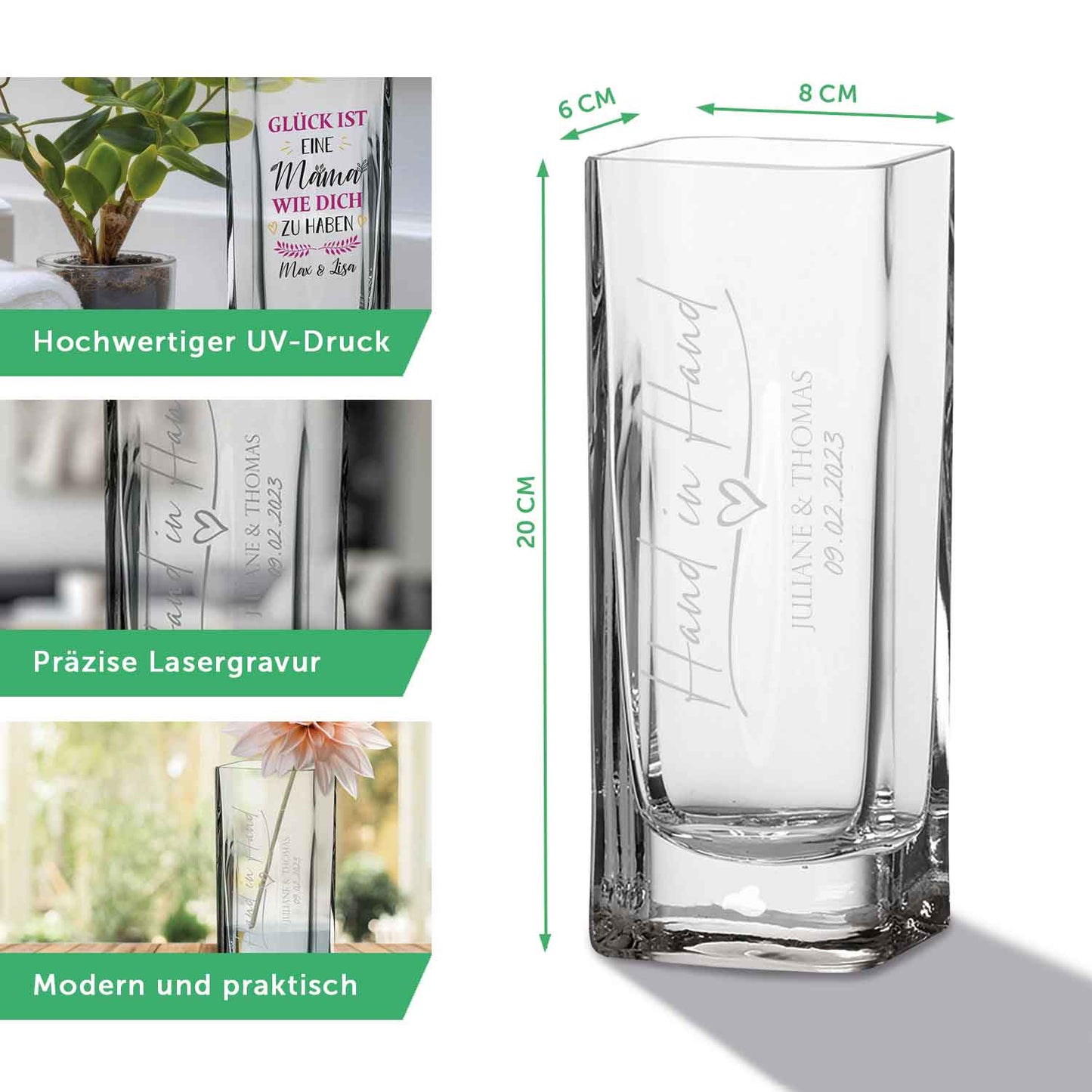 Blumenvase mit UV-Druck - Mama lieb haben - Personalisiert mit Namen - Deko Vase als Geschenk