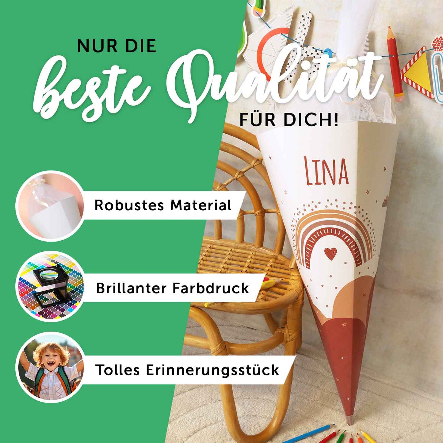 Bedruckte Schultüte mit Namen - Schmetterling