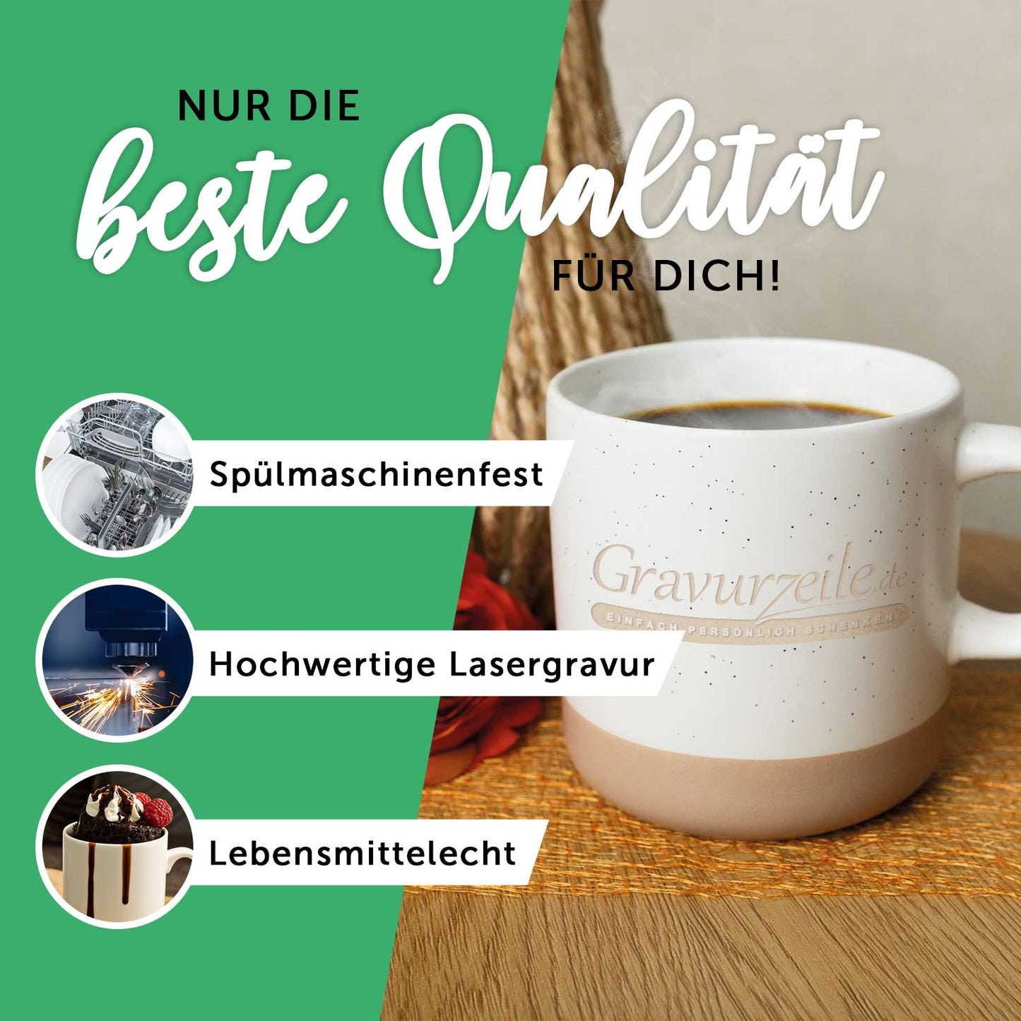 Gravierte Steingut Tasse - Wunschtext