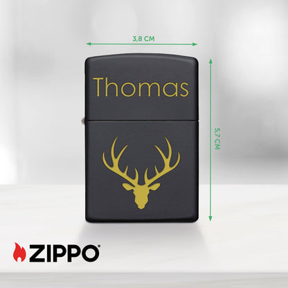 GRAVURZEILE x ZIPPO Personalisiertes Sturmfeuerzeug - Wunschtext & Icon - Windfest und Langlebig - Nachfüllbar