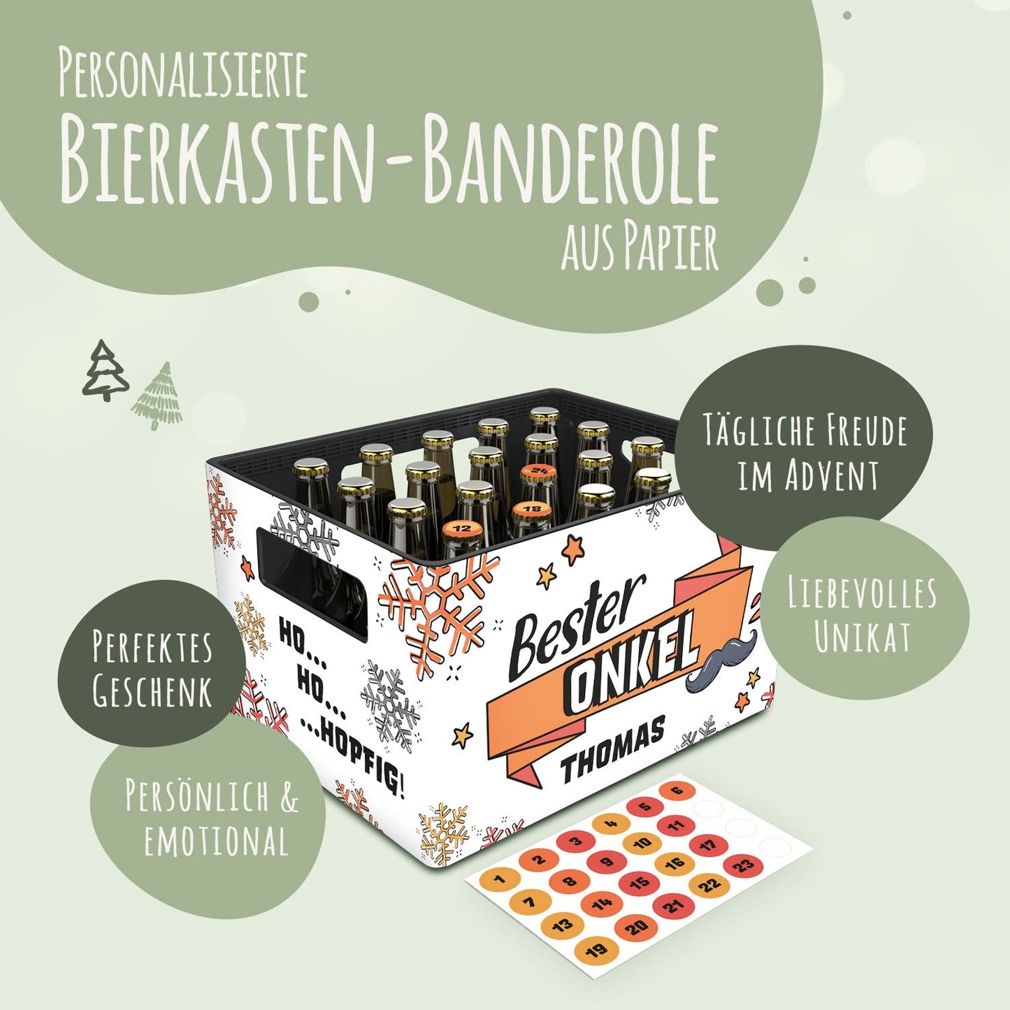 DIY Bierkasten Banderole mit 24 Deckelaufklebern - Bester Onkel