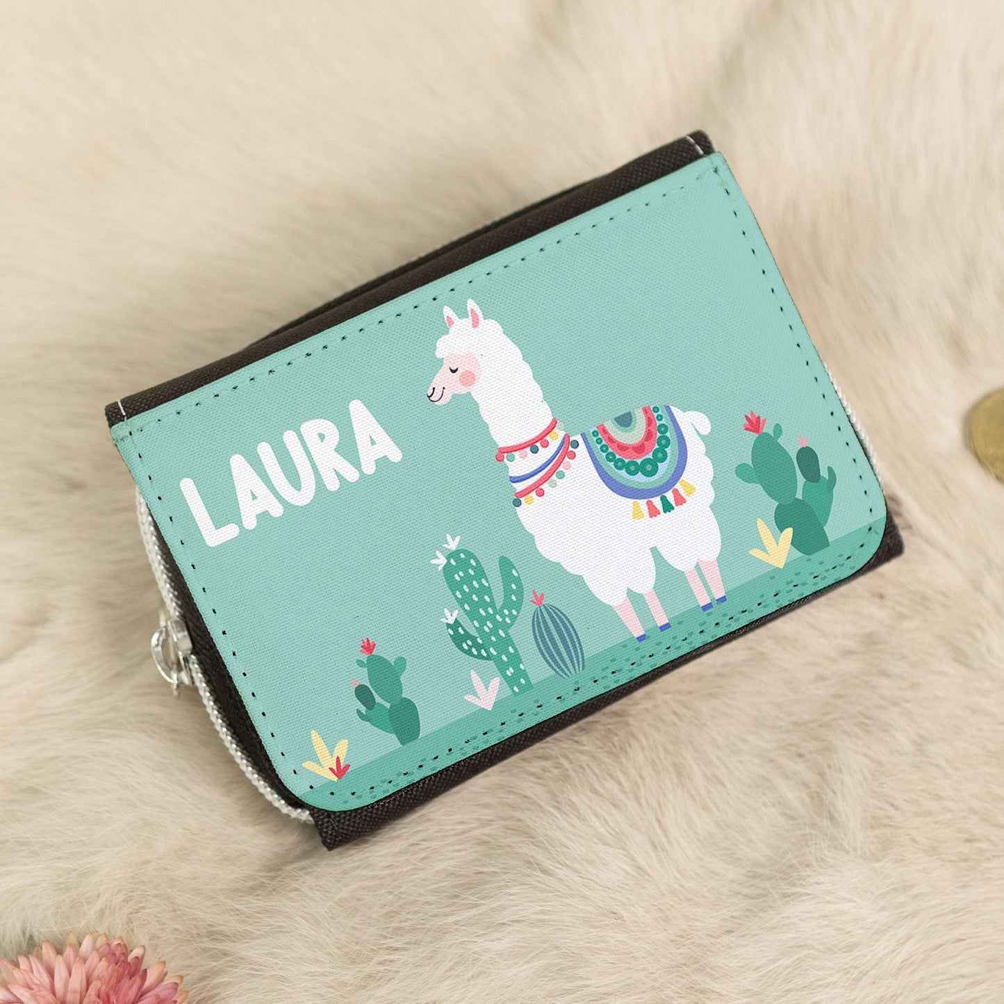 Bedruckte Geldbörse für Kinder im Lama Design