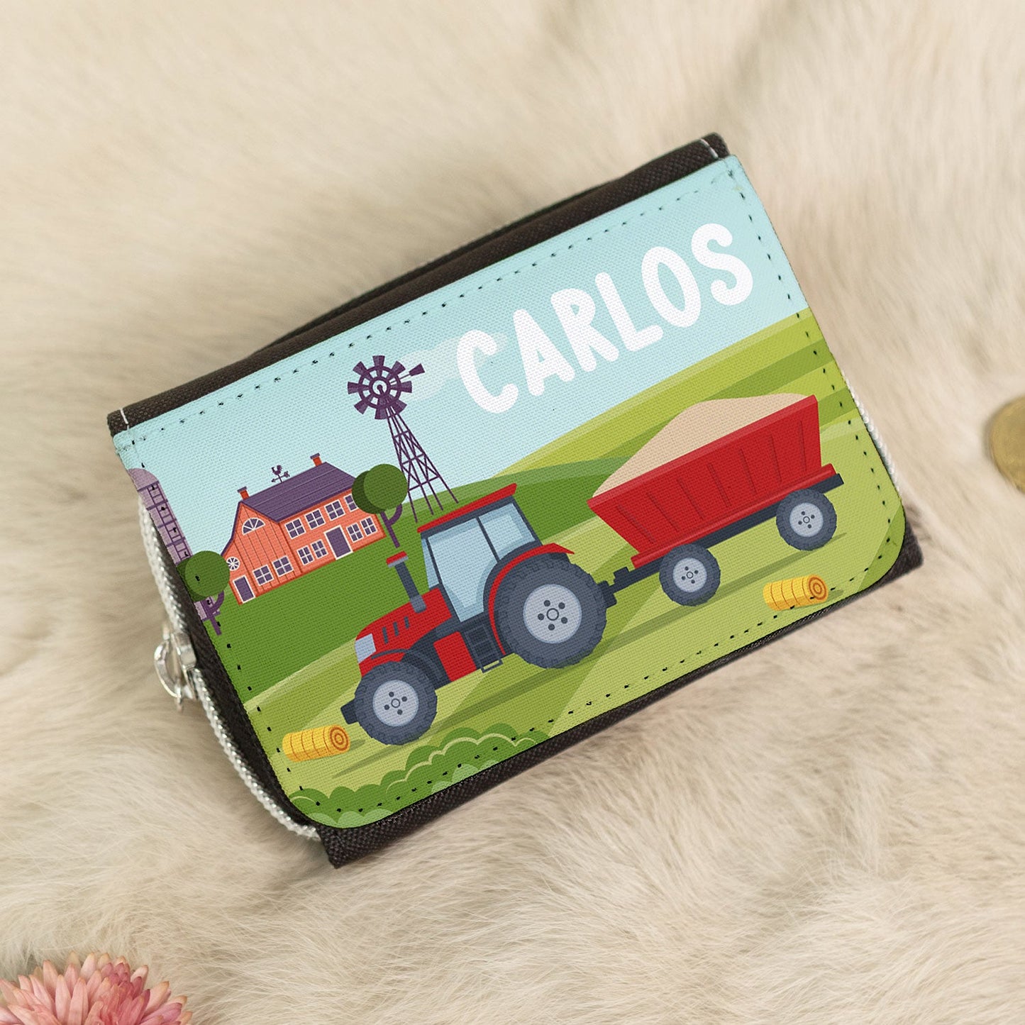 Bedruckte Geldbörse für Kinder im Traktor Design
