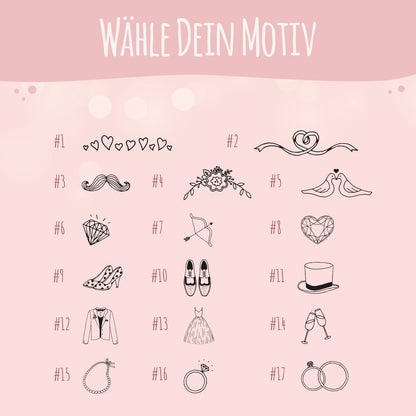 Personalisierter Kleiderbügel - Hochzeit Symbole
