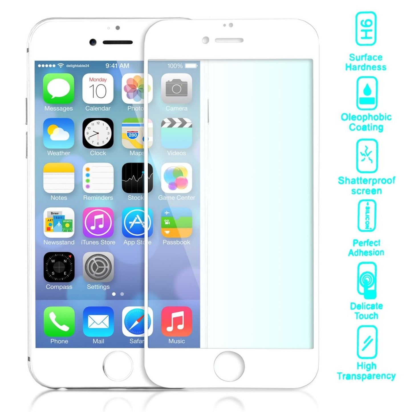 NALIA Schutzglas kompatibel mit iPhone 6 / 6S, Full-Cover Displayschutz Handy-Folie, 9H Härte Glas-Schutzfolie Bildschirm-Abdeckung, Schutz-Film Screen Protector Tempered Glass - Transparent (weiß)