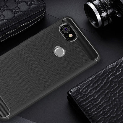 NALIA Silikonhülle für Google Pixel 2 XL – Rutschfest & Matt – VORTEX (Gebürstete Optik & Carbon Design) – Marke aus Berlin