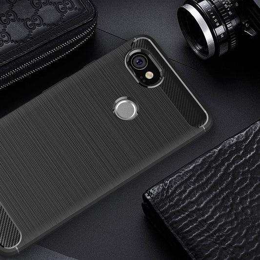 NALIA Silikonhülle für Google Pixel 2 XL – Rutschfest & Matt – VORTEX (Gebürstete Optik & Carbon Design) – Marke aus Berlin