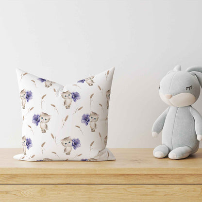 "Katze mit Blumen" Premium Kinderdekokissen