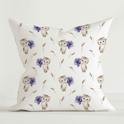 "Katze mit Blumen" Premium Kinderdekokissen