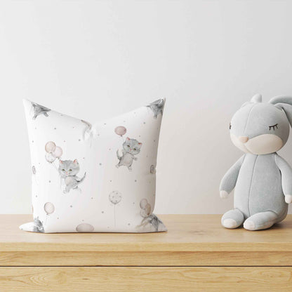 "Katze mit Luftballons" Premium Kinder Dekokissen