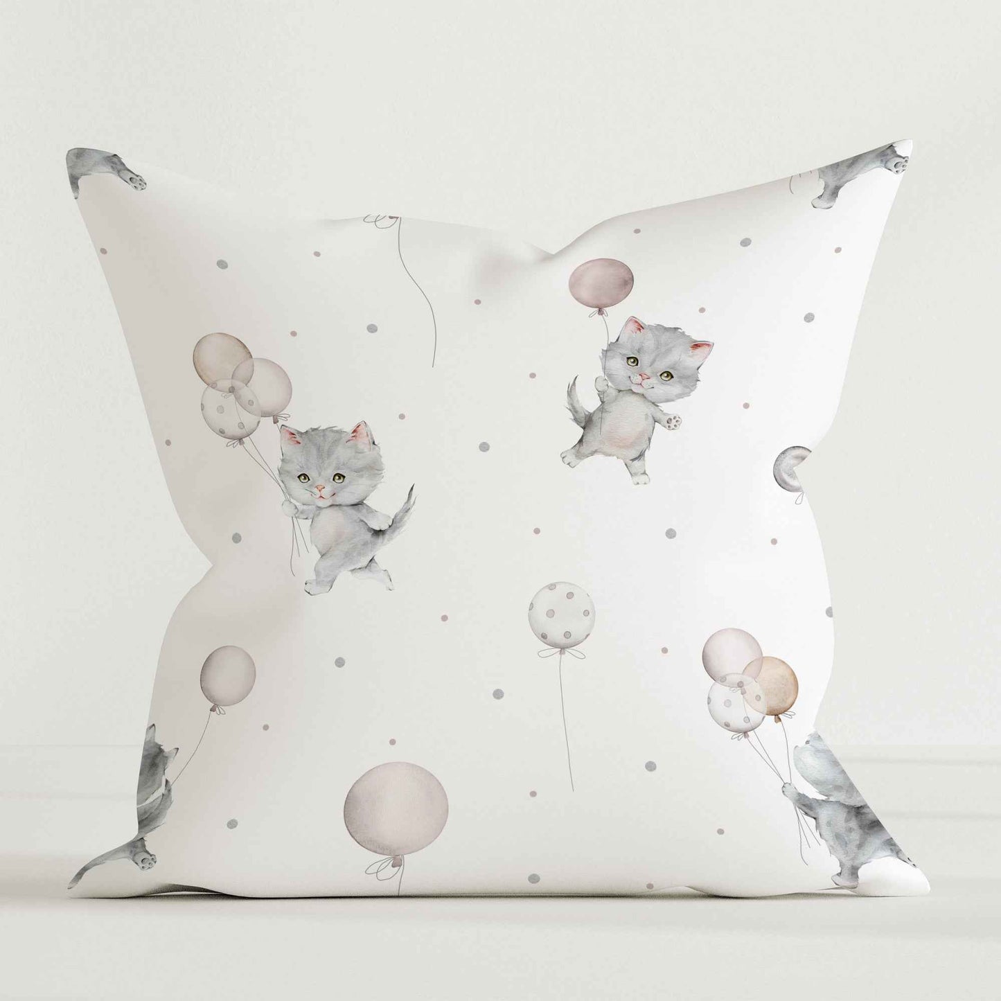 "Katze mit Luftballons" Premium Kinder Dekokissen
