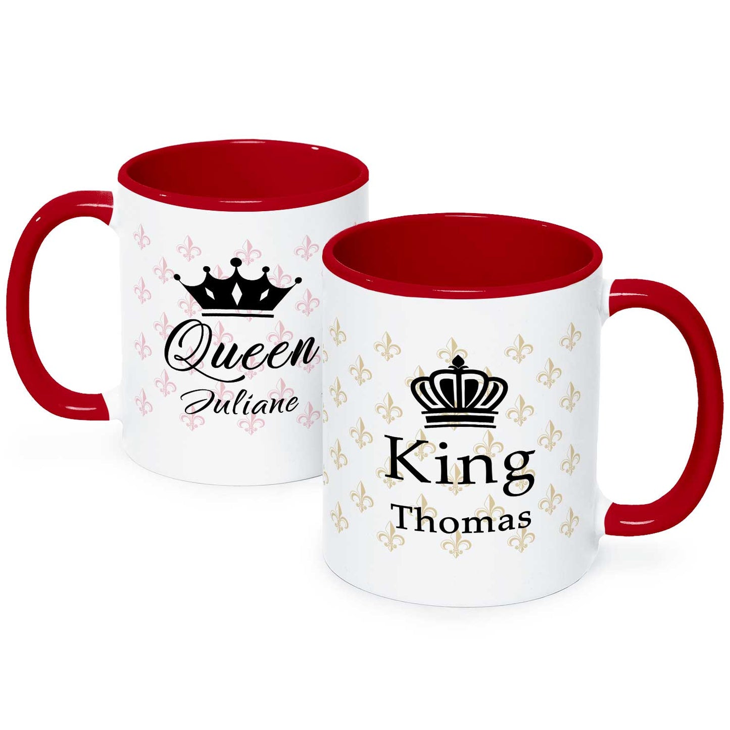 Bedruckte Tassen mit Spruch - King & Queen mit Namen