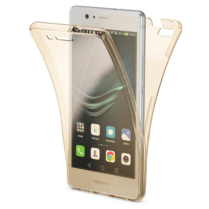 NALIA 360 Grad Handyhülle kompatibel mit Huawei P9 Lite 2016, Full Cover Vorne Hinten Rundum Doppel-Schutz Hülle Dünnes Ganzkörper Case Handy-Tasche Transparenter Displayschutz Rückseite - Gold