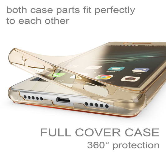 NALIA 360 Grad Handyhülle kompatibel mit Huawei P9 Lite 2016, Full Cover Vorne Hinten Rundum Doppel-Schutz Hülle Dünnes Ganzkörper Case Handy-Tasche Transparenter Displayschutz Rückseite - Gold