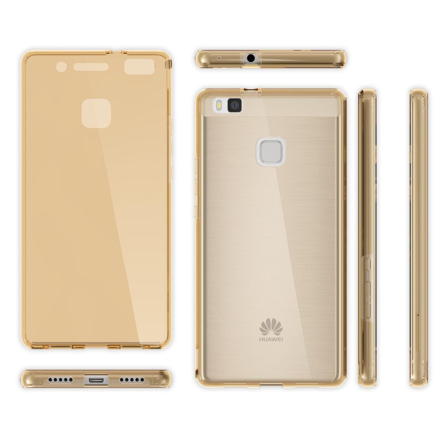 NALIA 360 Grad Handyhülle kompatibel mit Huawei P9 Lite 2016, Full Cover Vorne Hinten Rundum Doppel-Schutz Hülle Dünnes Ganzkörper Case Handy-Tasche Transparenter Displayschutz Rückseite - Gold