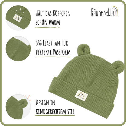 Baby Geschenkset 3-teilig Oliv – Body, Mütze & Lätzchen