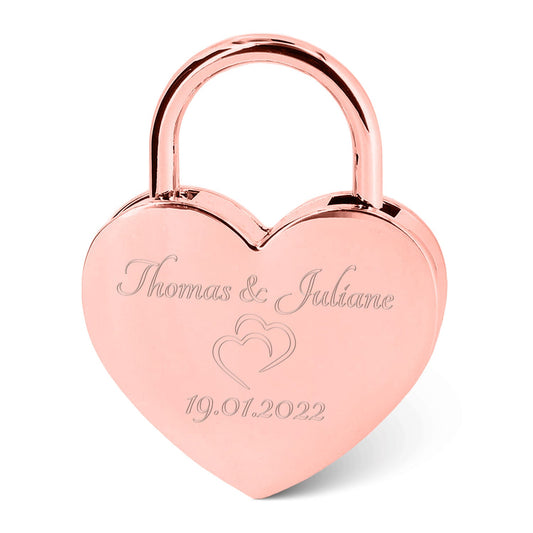 Herzschloss in Rosegold mit Gravur