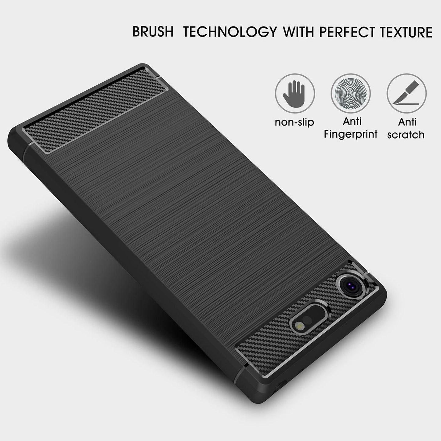 NALIA Silikonhülle für Sony Xperia XZ1 Compact – Rutschfest & Matt – VORTEX (Gebürstete Optik & Carbon Design) – Marke aus Berlin