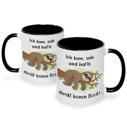 Bedruckte Tasse mit Spruch Ich kam, sah und hatte direkt keinen Bock