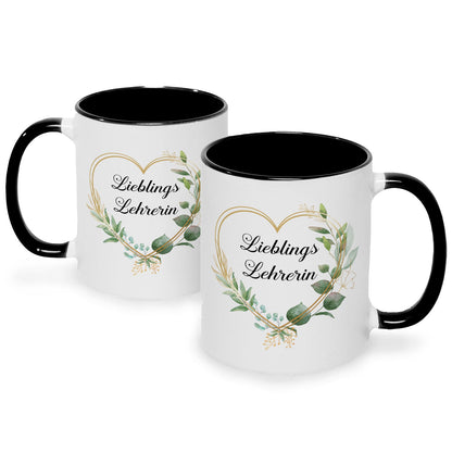 Bedruckte Tasse mit Spruch Lieblingslehrer/Lieblingslehrerin