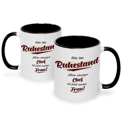 Bedruckte Tasse mit Spruch Bin im Ruhestand