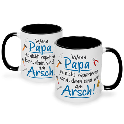 Bedruckte Tasse mit Spruch Wenn Papa es nicht reparieren kann