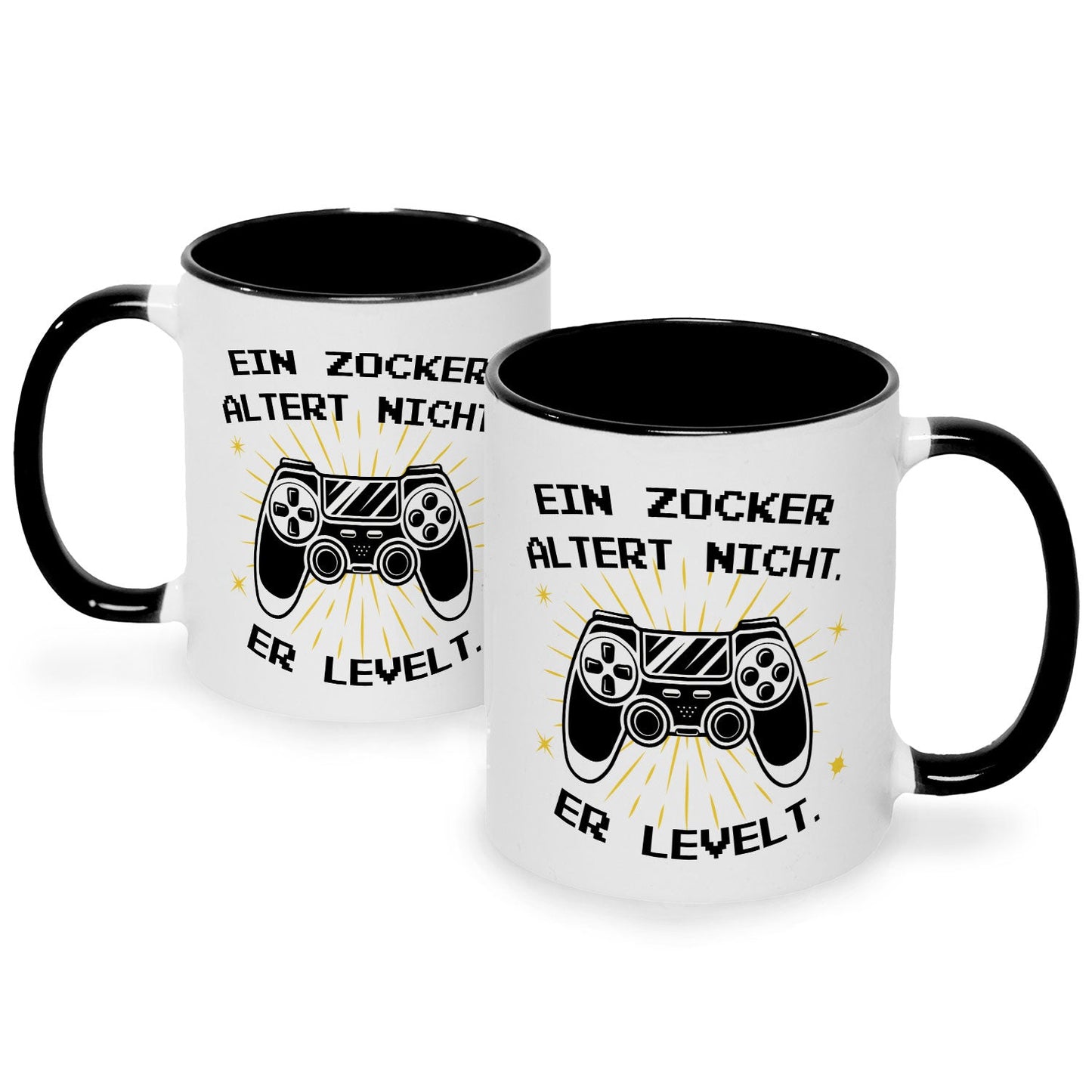 Bedruckte Tasse mit Spruch - Ein Zocker altert nicht er levelt