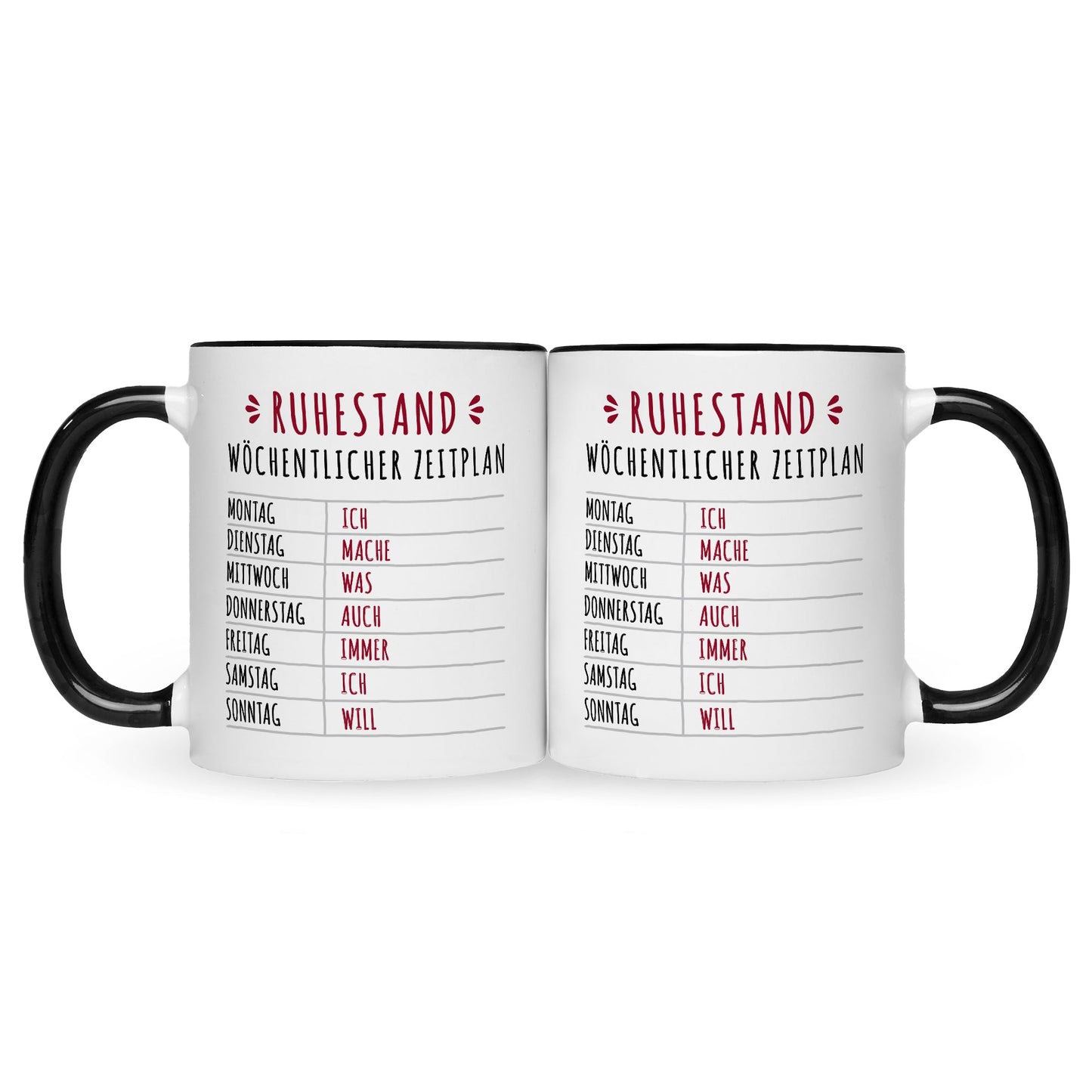 Bedruckte Tasse mit Spruch Ruhestand Plan