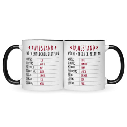 Bedruckte Tasse mit Spruch Ruhestand Plan
