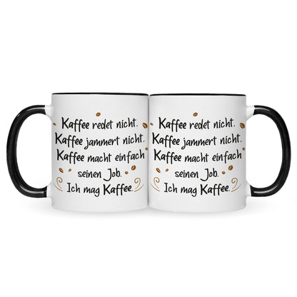 Bedruckte Tasse mit Spruch Kaffee redet nicht