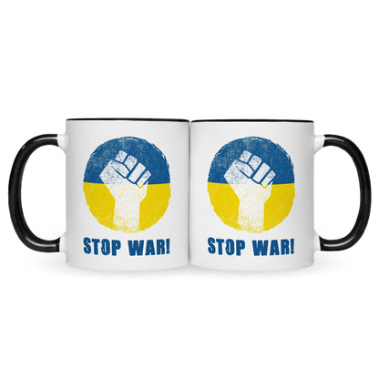Bedruckte Tasse mit Spruch Stop War Ukraine
