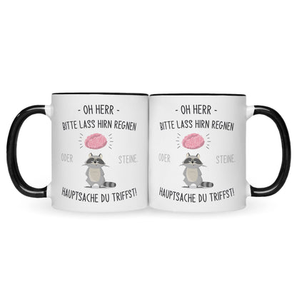 Bedruckte Tasse mit Spruch Herr lass Hirn regnen!