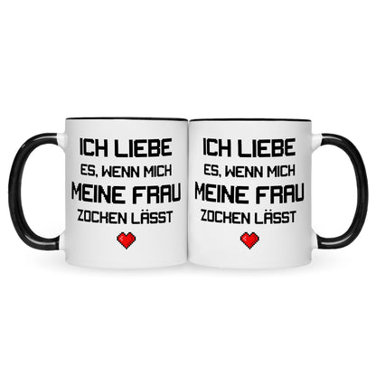 Bedruckte Tasse mit Spruch Ich liebe es wenn mich meine Frau zocken lässt