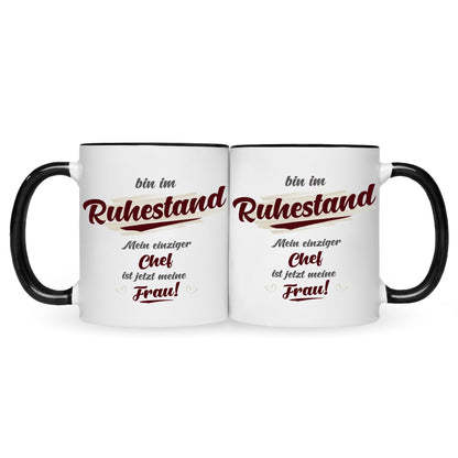Bedruckte Tasse mit Spruch Bin im Ruhestand